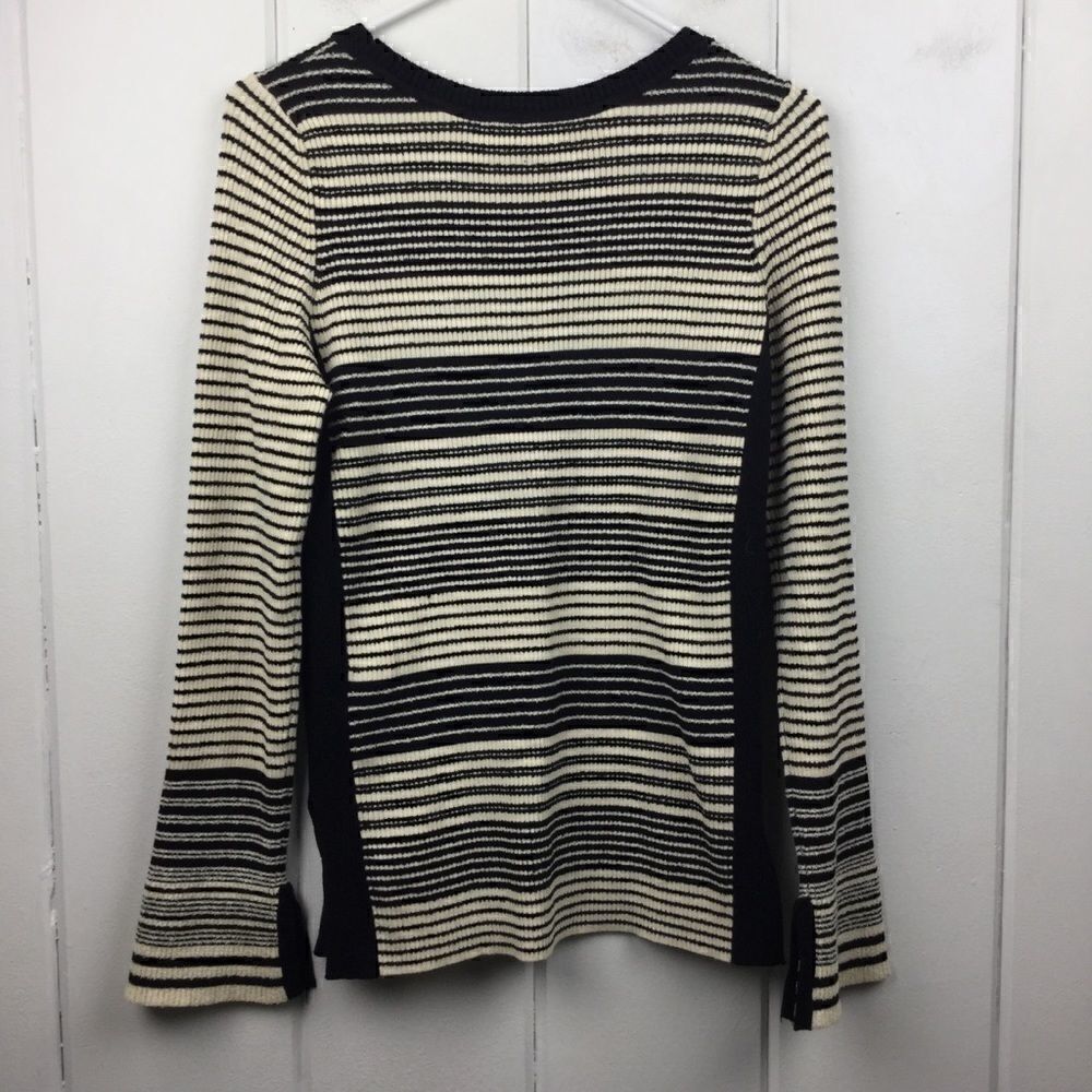 Moth (Anthro) Black Cream Stripe Bell Sleeve Top M - Picture 6 of 10